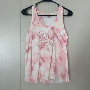 Lucky Brand Pink Tie Dye Tank Top Size Medium | Graphic Clover Logo | Soft Cotto